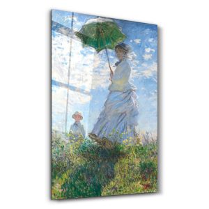 Claude Monet Rüzgârda Şemsiyeli Kadın - Dikey Temperli Cam Tablo Modelleri ve Fiyatları | Tablobudur