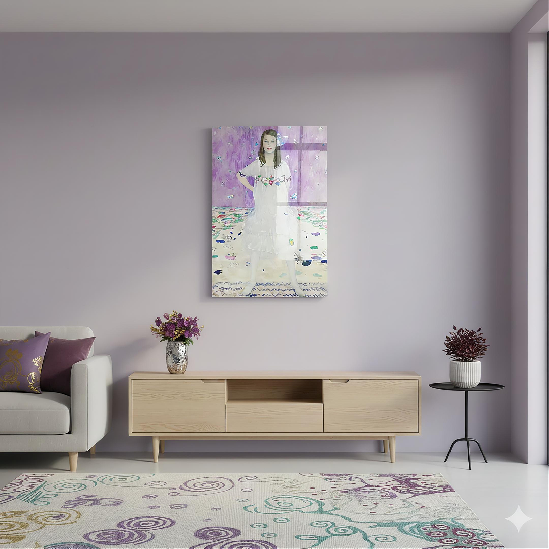 Gustav Klimt Mada Primavesi Sanat Eseri Cam Tablo - Çalışma Odası ve Ofis Görünümü Gustav Klimt Mada Primavesi Sanat Eseri dikey temperli cam tablo modelinin çalışma odası ve ofis duvar dekorasyonu görünümü