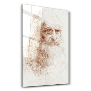 Leonardo da Vinci Klasik Eskiz Otoportre - Dikey Temperli Cam Tablo Modelleri ve Fiyatları | Tablobudur