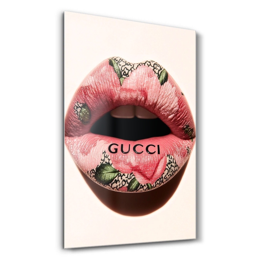 Botanik Çiçek Dokulu Pop Art Dudaklar - Dikey Temperli Cam Tablo Modelleri ve Fiyatları | Tablobudur