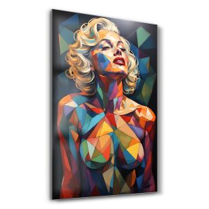 Geometrik Hatlı Pop Art Portre - Dikey Temperli Cam Tablo Modelleri ve Fiyatları | Tablobudur