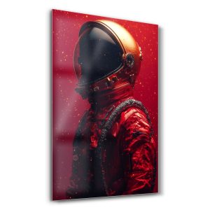 Kızıl Nebula İçinde Kozmik Gezgin - Dikey Temperli Cam Tablo Modelleri ve Fiyatları | Tablobudur