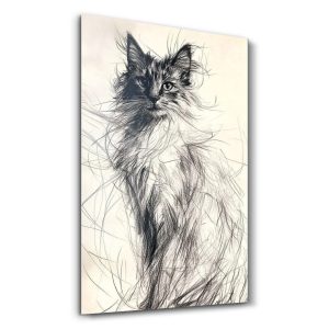 Minimalist Karakalem Kedi Çizimi - Dikey Temperli Cam Tablo Modelleri ve Fiyatları | Tablobudur
