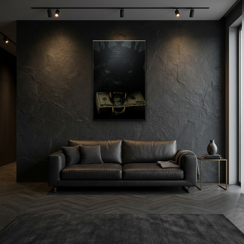 Modern Finans Sembolü Kasa Tasarımı Cam Tablo - Modern Salon Görünümü Modern Finans Sembolü Kasa Tasarımı dikey temperli cam tablo modelinin modern salon ve yaşam alanı duvar dekorasyonu görünümü