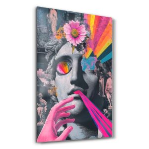 Neon Çiçek Dokulu Modern Kadın Portresi - Dikey Temperli Cam Tablo Modelleri ve Fiyatları | Tablobudur