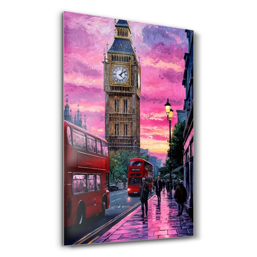 Pembe Alacakaranlıkta Thames ve Big Ben - Dikey Temperli Cam Tablo Modelleri ve Fiyatları | Tablobudur