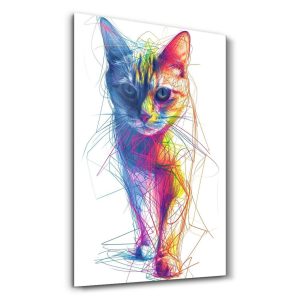Prizmatik Renkli Modern Kedi - Dikey Temperli Cam Tablo Modelleri ve Fiyatları | Tablobudur