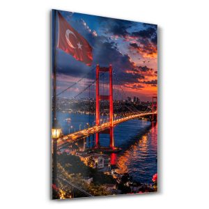 Boğaziçi Köprüsü ve Dalgalanan Al Bayrak - Dikey Temperli Cam Tablo Modelleri ve Fiyatları | Tablobudur