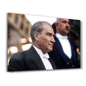 Cumhuriyet Resepsiyonunda Fraklı Atatürk - Yatay Temperli Cam Tablo Modelleri ve Fiyatları | Tablobudur