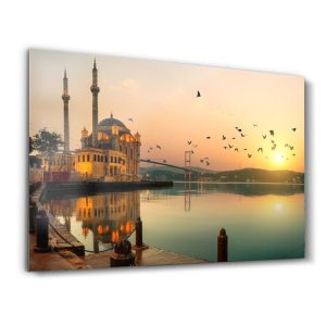 Ortaköy Kıyısında Boğaz Işıkları - Yatay Temperli Cam Tablo Modelleri ve Fiyatları | Tablobudur