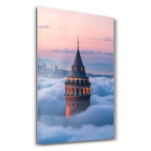 Sis ve Bulut Denizi Üzerinde Galata - Dikey Temperli Cam Tablo Modelleri ve Fiyatları | Tablobudur
